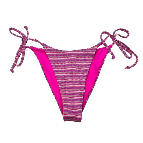 L*Space Women's Lennox String Bikini Bottom Pink/Multi Striped XL New - Picture 1 of 9